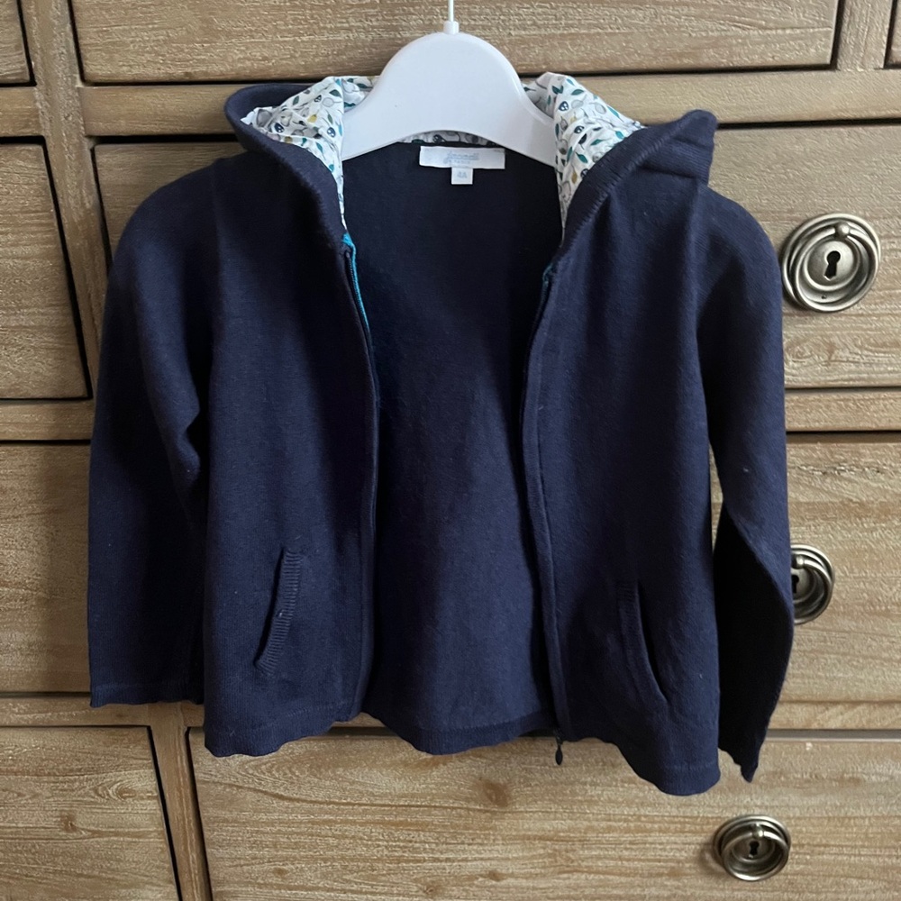 Jacadi Dark Blue Kids Zip-Up Hoodie Cotton Wool Blend 4Y